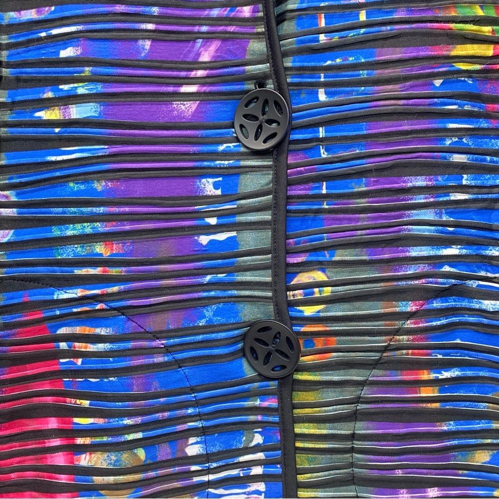 Ali Miles Womens XL 3/4 Sleeve Jacket Wearable Art Multicolor W/ Black Stripes - Picture 4 of 14